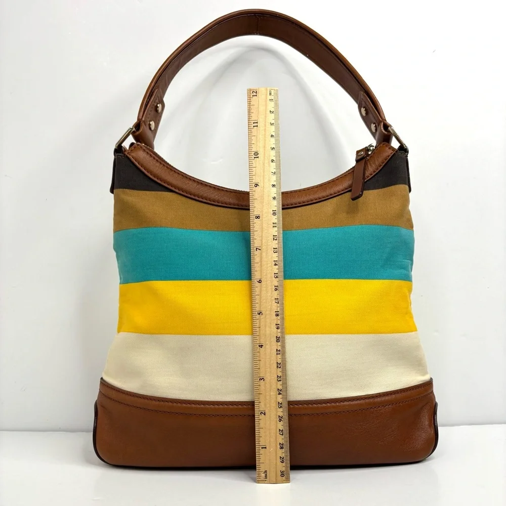 Kate Spade Retro Stripe Yellow‎ Teal Spring Nautical Coastal Beach Hobo Handbag